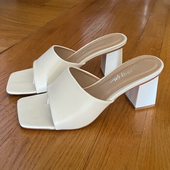 Nasty Gal Shoes - nasty gal white square toe mules with square heel